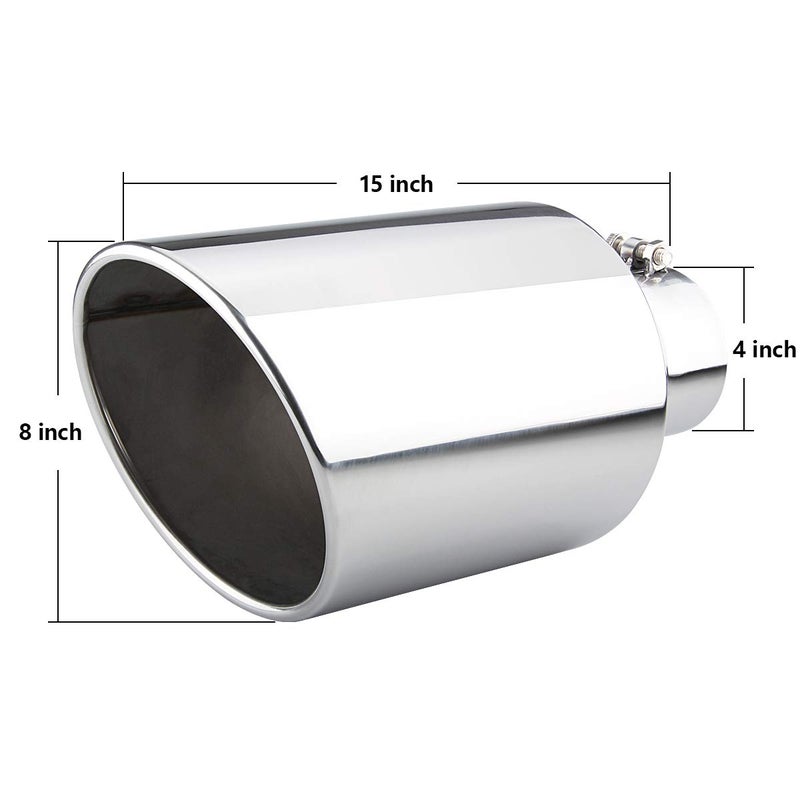 LCGP 4 inch Inlet Diesel Truck Tailtip, 8 inch Outlet Exhaust Tip, 15 inch Length Muffler Tip, Rolled End Angle Cut - Image 2